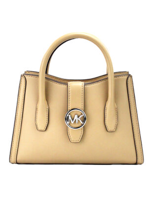 Michael Kors Gabby Small Camel Faux Leather Top Zip Satchel Crossbody Bag