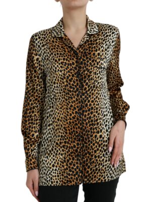 Dolce & Gabbana Elegant Brown Animal Print Silk Blouse