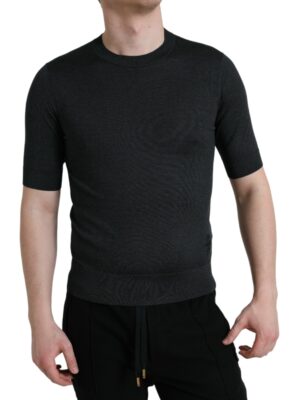 Dolce & Gabbana Elegant Silk Crew Neck Tee in Dark Grey
