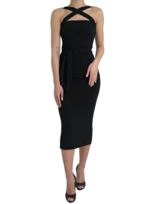 Dolce & Gabbana Elegant Black Sheath Halter Midi Dress