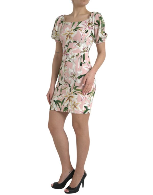 Dolce & Gabbana Elegant Pink Lily Print Sheath Dress - Image 2