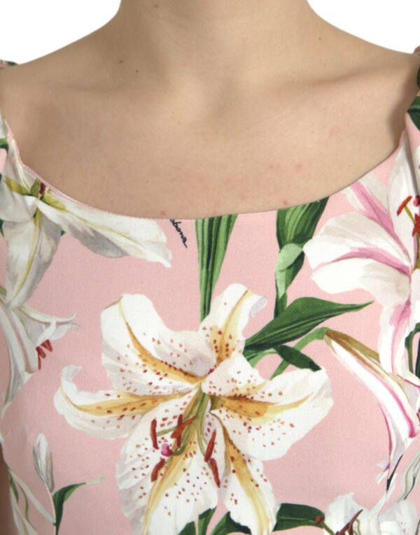 Dolce & Gabbana Elegant Pink Lily Print Sheath Dress - Image 4