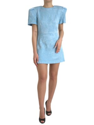 Dolce & Gabbana Elegant Sky-Blue Floral Jacquard Mini Dress