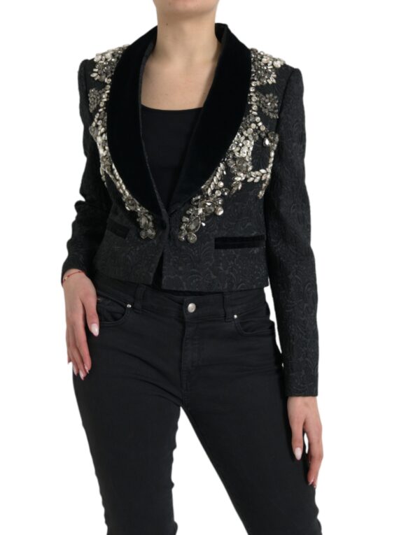 Dolce & Gabbana Elegant Embellished Black Overcoat Jacket - Image 2