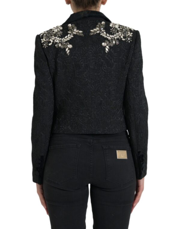 Dolce & Gabbana Elegant Embellished Black Overcoat Jacket - Image 3