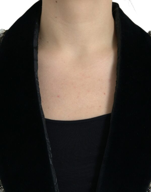 Dolce & Gabbana Elegant Embellished Black Overcoat Jacket - Image 4