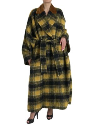 Dolce & Gabbana Chic Checkered Long Trench Coat in Sunny Yellow