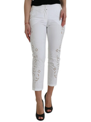 Dolce & Gabbana Elegant White Tapered Mid Waist Pants