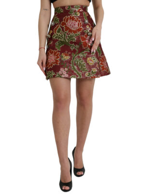 Dolce & Gabbana Maroon Floral Jacquard Mini Skirt