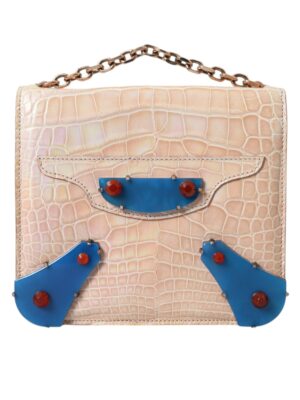 Balenciaga Elegant Mini Chain Beige Clutch for Evening Elegance