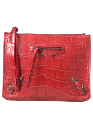 Balenciaga Exotic Red Alligator Leather Clutch