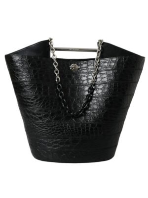 Balenciaga Elegant Black Crocodile Leather Maxi Bucket Bag