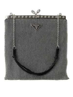 Prada Elegant Silver Mesh Shoulder Evening Bag