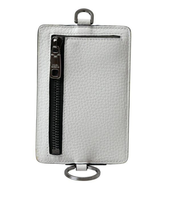 Dolce & Gabbana White Calf Leather Lanyard Logo Card Holder Wallet - Image 5