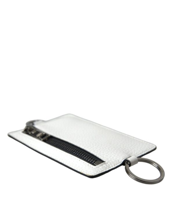 Dolce & Gabbana White Calf Leather Lanyard Logo Card Holder Wallet - Image 4