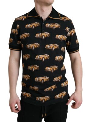 Dolce & Gabbana Black Car Print Short Sleeve Polo T-shirt