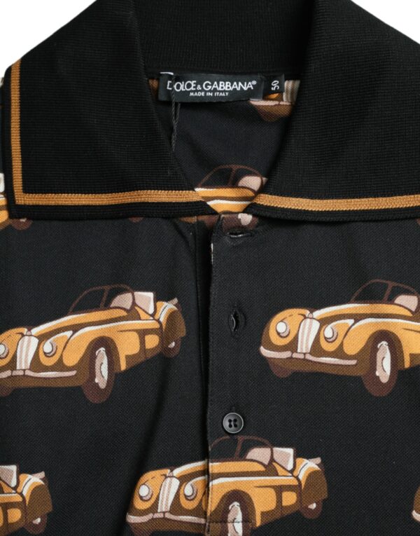 Dolce & Gabbana Black Car Print Short Sleeve Polo T-shirt - Image 6