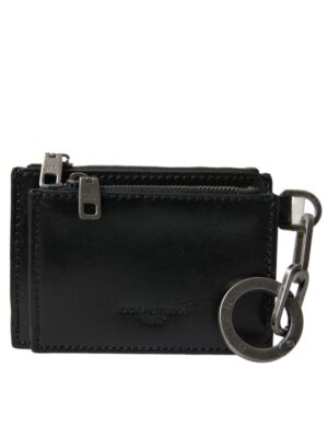 Dolce & Gabbana Black Leather Zip Logo Keyring Coin Purse Keyring Wallet