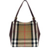 Burberry Small Canterby Mahogany Leather Check Canvas Tote Bag Purse