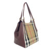 Burberry Small Canterby Mahogany Leather Check Canvas Tote Bag Purse - Image 3