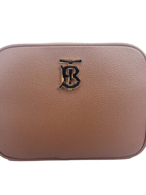Burberry Small Leather Tan Camera Crossbody TB Logo Bag