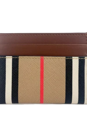 Burberry Sandon Tan Canvas Check Printed Leather Slim Card Case Wallet