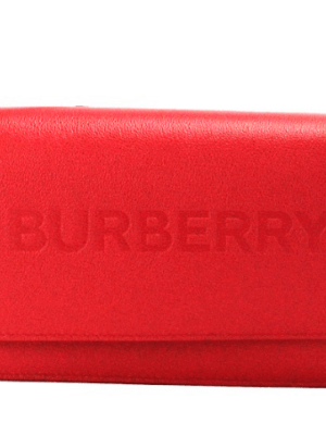 Burberry Hampshire Small Red Embossed Logo Smooth Leather Crossbody Bag