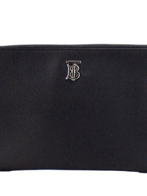 Burberry Peyton Monogram Black Leather Pouch Crossbody Bag Purse