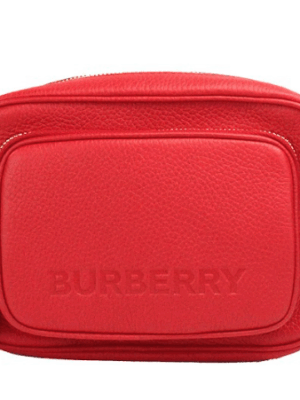 Burberry Small Branded Bright Red Grainy Leather Camera Crossbody Bag