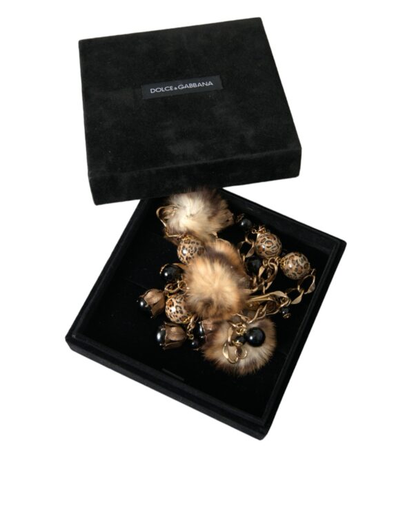 Dolce & Gabbana Gold Brass Leopard Fur Pearl Collier Chain Belt - Image 8