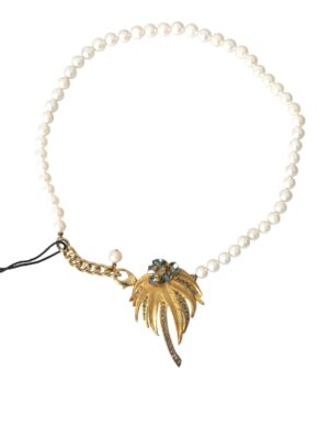 Dolce & Gabbana Gold Brass Crystal Pearl Tree Pendant Charm Necklace