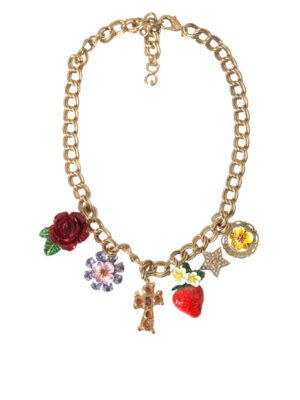 Dolce & Gabbana Gold Chain Rose Cross Strawberry Star Pendant Necklace