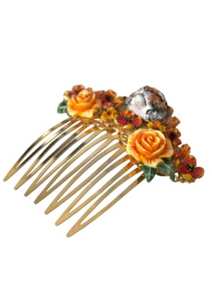 Dolce & Gabbana Gold Brass Crystal Leopard Floral Hair Comb