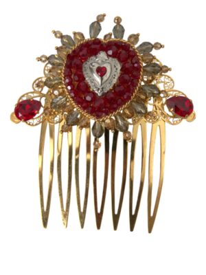 Dolce & Gabbana Gold Brass Crystal Heart Women Hair Comb