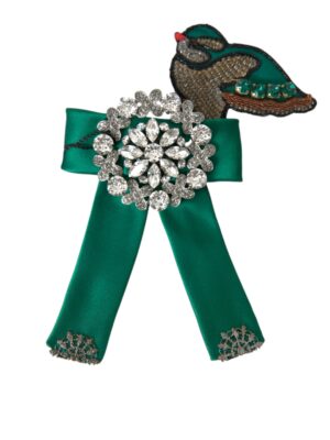 Dolce & Gabbana Green Satin Bird Crystal Women Hair Clip