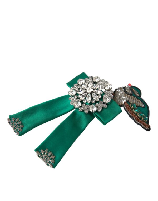 Dolce & Gabbana Green Satin Bird Crystal Women Hair Clip - Image 6