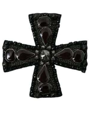 Dolce & Gabbana Black Crystals Embellished Cross Pin Brooch