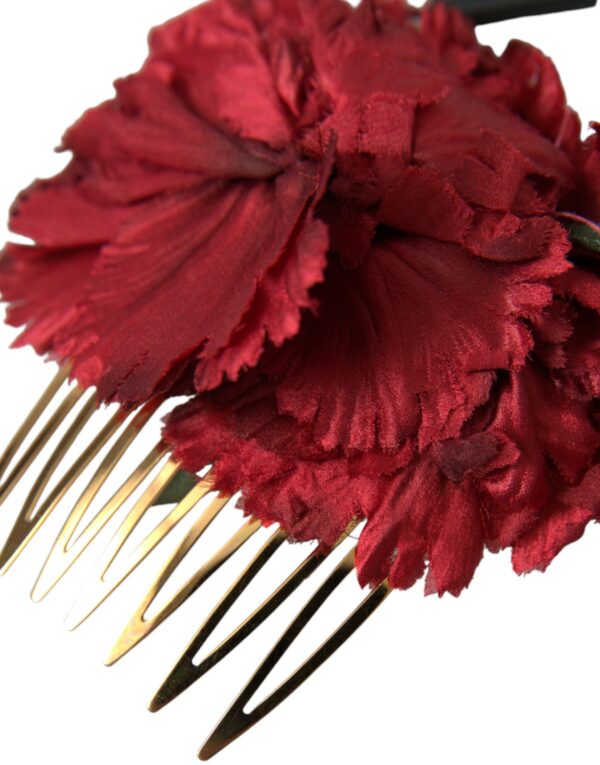 Dolce & Gabbana Red Silk Floral Gold Brass Women Hair Comb - Image 6
