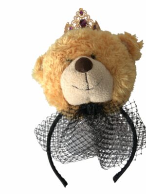 Dolce & Gabbana Brown Teddy Bear Gold Crystal Crown Hair Band Diadem