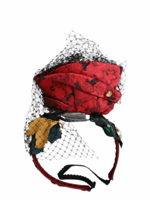 Dolce & Gabbana Multicolor Rose Silk Crystal Netted Logo Headband Diadem