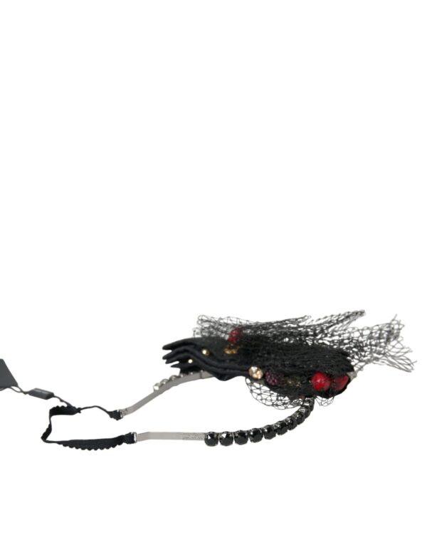 Dolce & Gabbana Black Strawberry Sicily Crystal Mesh Net Headband Diadem - Image 4