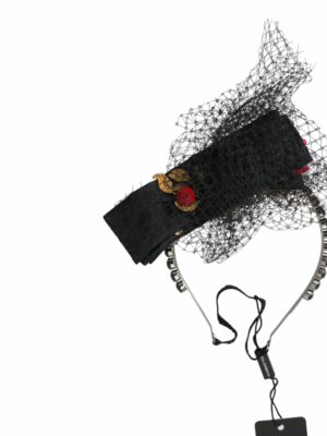 Dolce & Gabbana Black Strawberry Sicily Crystal Mesh Net Headband Diadem
