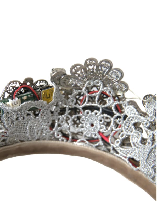 Dolce & Gabbana Silver Brass STRASS Crystal Crown Tiara LED Diadem - Image 4