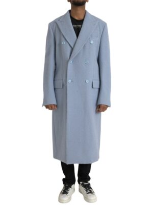 Dolce & Gabbana Blue Double Breasted Long Trench Coat Jacket