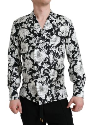 Dolce & Gabbana Black White Floral Button Down Casual Shirt