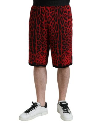 Dolce & Gabbana Red Leopard Print Viscose Bermuda Shorts