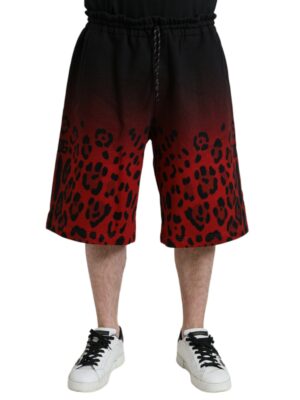 Dolce & Gabbana Red Leopard Print Cotton Bermuda Shorts