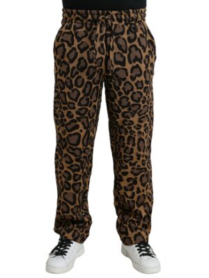Dolce & Gabbana Brown Leopard Print Polyester Jogger Pants