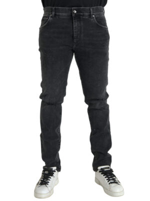 Dolce & Gabbana Gray Cotton Stretch Skinny Denim Logo Jeans