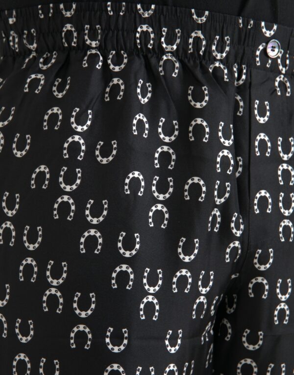 Dolce & Gabbana Black Horseshoe Print Silk Pants - Image 4